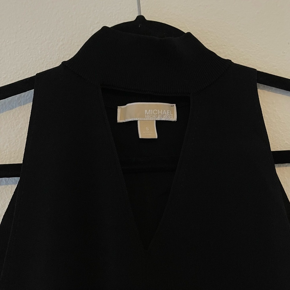 Michael Kors Women’s Black Stretch Mock Neck Cut Out Tank